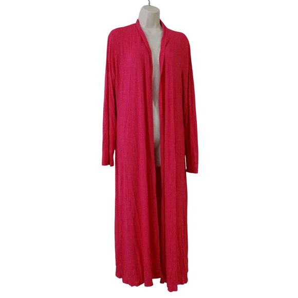 Bluetime Women Pink Lightweight Open Front Long Cardigan Duster Size L Pockets - Picture 1 of 12